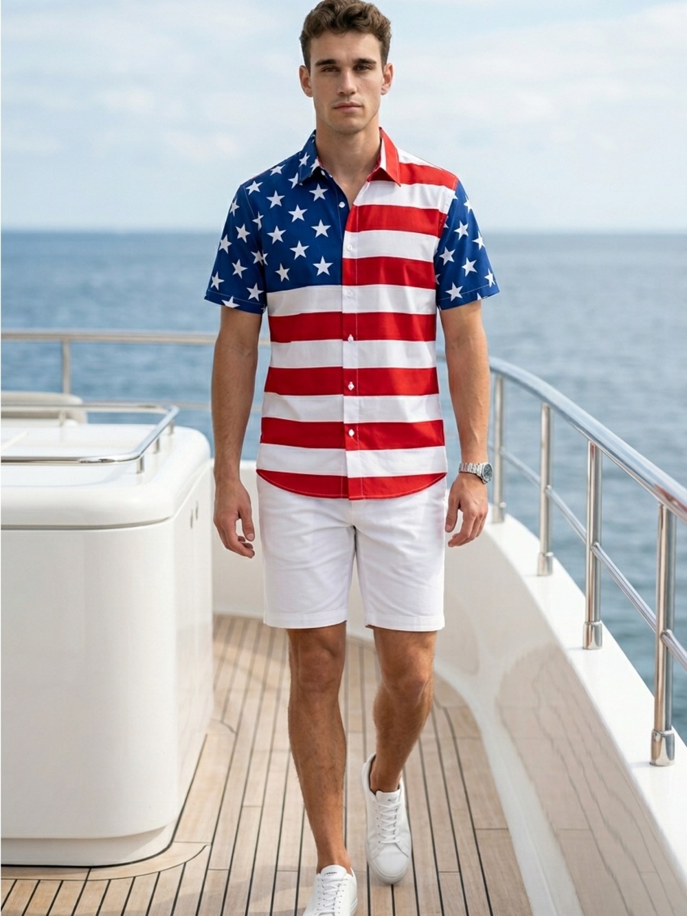 Men’s USA Flag Patriotic Casual Button Down Summer Shirt Holiday Size XXL NWOT